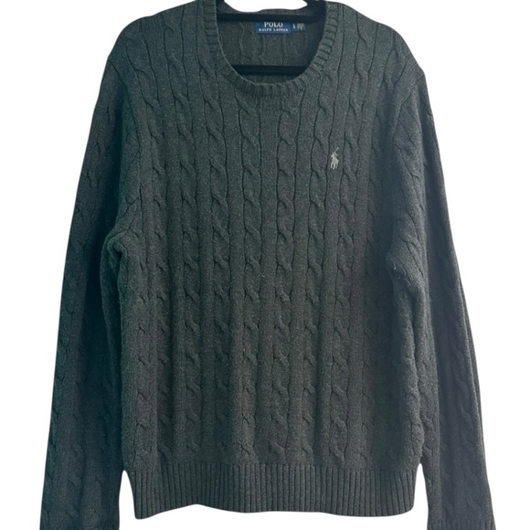 Polo Ralph Lauren Other - Vintage Polo Ralph Lauren Dark Gray Cable Knit Crew Neck Sweater - Men's Large